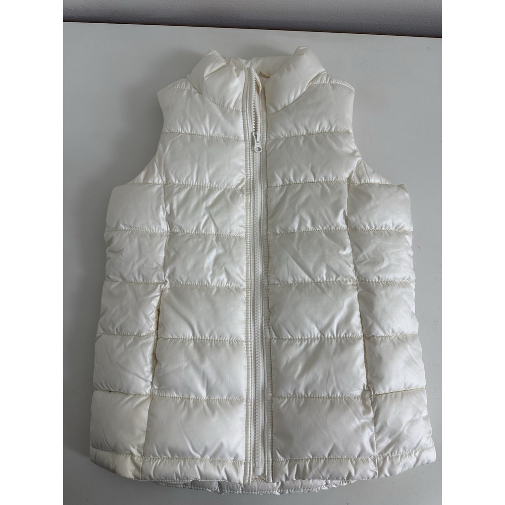 Old Navy Girls M 8 Frost Free White Puffer Vest Full Zip Fleece Lined Winter